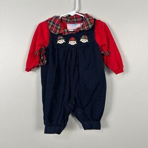 Fine & Dandy Boys 12 Months Smocked Overalls Romper Christmas Long Sleeve